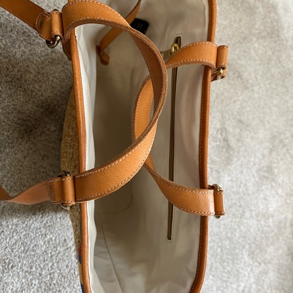 Il Bisonte Natural Straw Basket / Tote with Multicolor Trim and leather straps. - Picture 4 of 9